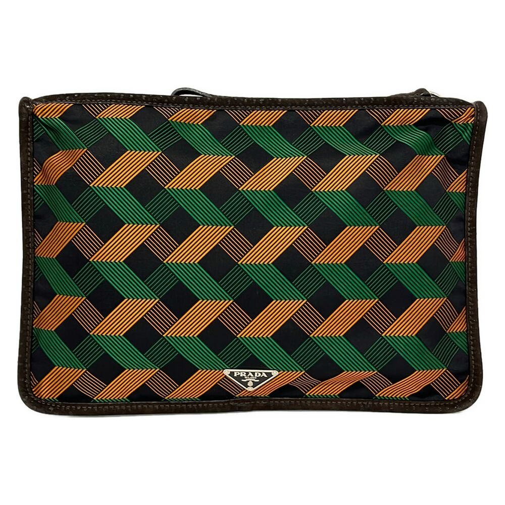 Prada Clutch Bag VA0302 Black Orange Green Satin Suede